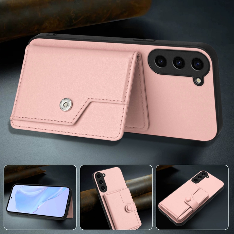 For Samsung Galaxy S23 FE 5G Button Card Bag RFID Anti-theft Phone Case(Pink) For Samsung Galaxy S23 FE 5G Button Card Bag RFID Anti-theft Phone Case(Pink)