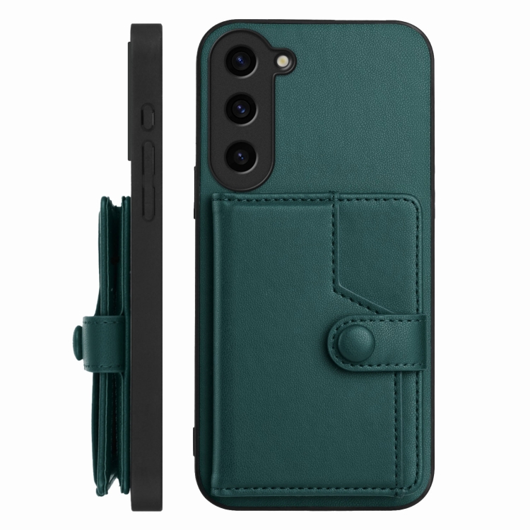 For Samsung Galaxy S23+ 5G Button Card Bag RFID Anti-theft Phone Case(Green)