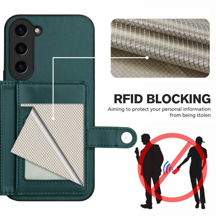 For Samsung Galaxy S23+ 5G Button Card Bag RFID Anti-theft Phone Case(Green)