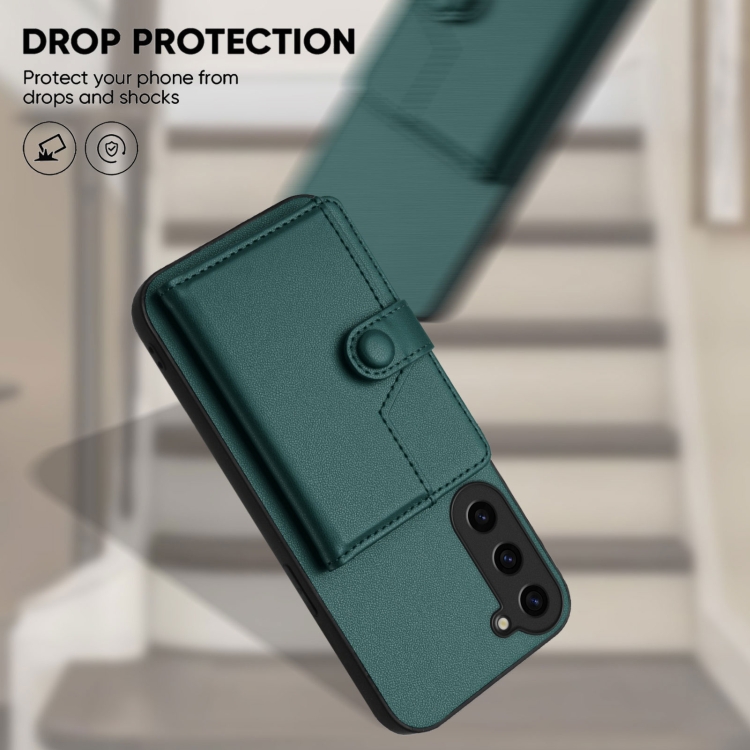 For Samsung Galaxy S23+ 5G Button Card Bag RFID Anti-theft Phone Case(Green)