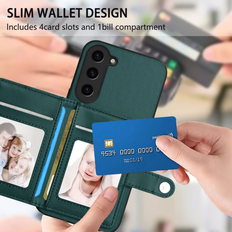 For Samsung Galaxy S23+ 5G Button Card Bag RFID Anti-theft Phone Case(Green)