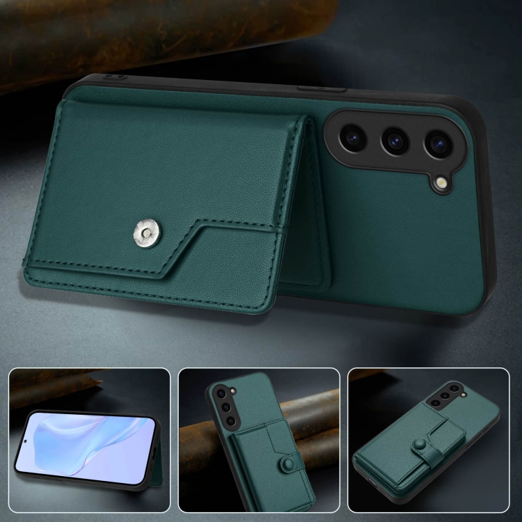 For Samsung Galaxy S23+ 5G Button Card Bag RFID Anti-theft Phone Case(Green)