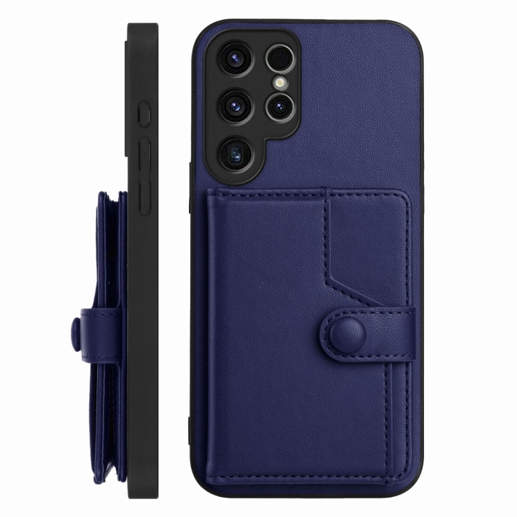 For Samsung Galaxy S23 Ultra 5G Button Card Bag RFID Anti-theft Phone Case(Blue) For Samsung Galaxy S23 Ultra 5G Button Card Bag RFID Anti-theft Phone Case(Blue)
