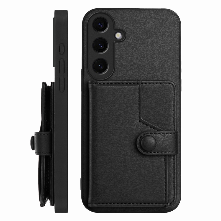 For Samsung Galaxy S24 5G Button Card Bag RFID Anti-theft Phone Case(Black) For Samsung Galaxy S24 5G Button Card Bag RFID Anti-theft Phone Case(Black)