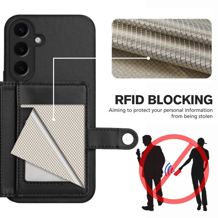 For Samsung Galaxy S24 5G Button Card Bag RFID Anti-theft Phone Case(Black) For Samsung Galaxy S24 5G Button Card Bag RFID Anti-theft Phone Case(Black)