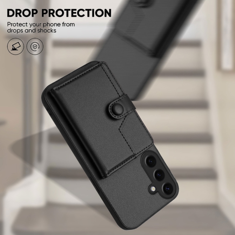 For Samsung Galaxy S24 5G Button Card Bag RFID Anti-theft Phone Case(Black) For Samsung Galaxy S24 5G Button Card Bag RFID Anti-theft Phone Case(Black)