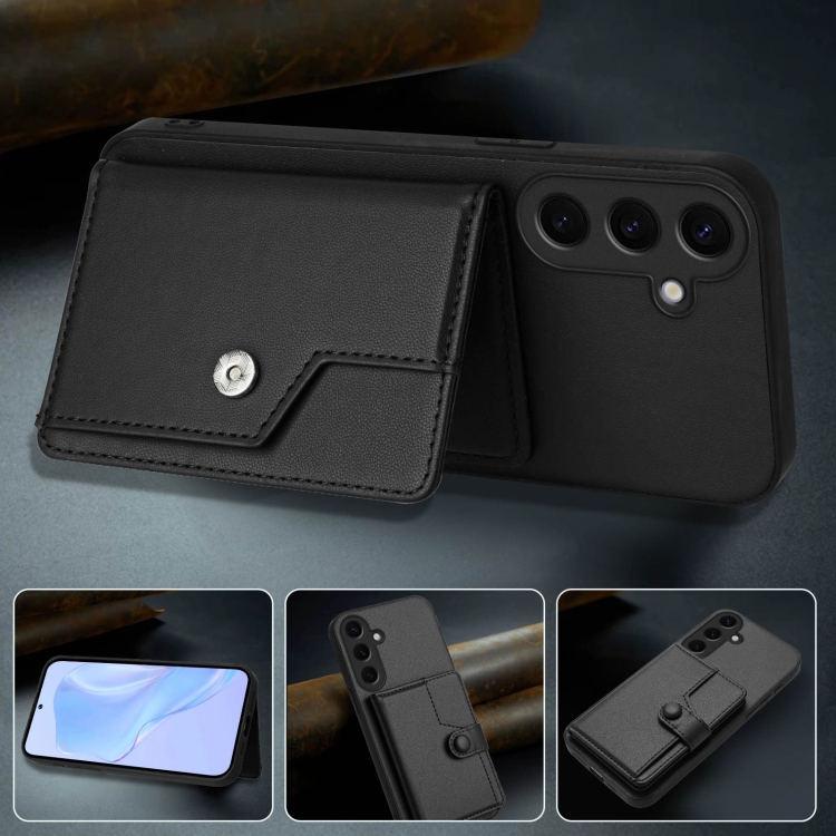 For Samsung Galaxy S24 5G Button Card Bag RFID Anti-theft Phone Case(Black) For Samsung Galaxy S24 5G Button Card Bag RFID Anti-theft Phone Case(Black)