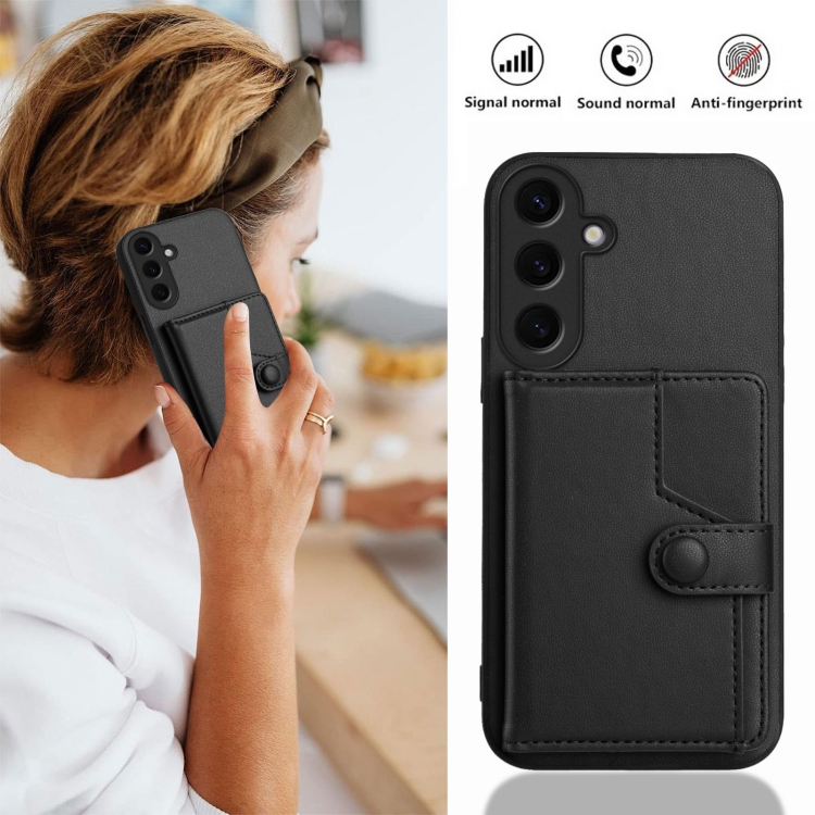 For Samsung Galaxy S24 5G Button Card Bag RFID Anti-theft Phone Case(Black) For Samsung Galaxy S24 5G Button Card Bag RFID Anti-theft Phone Case(Black)