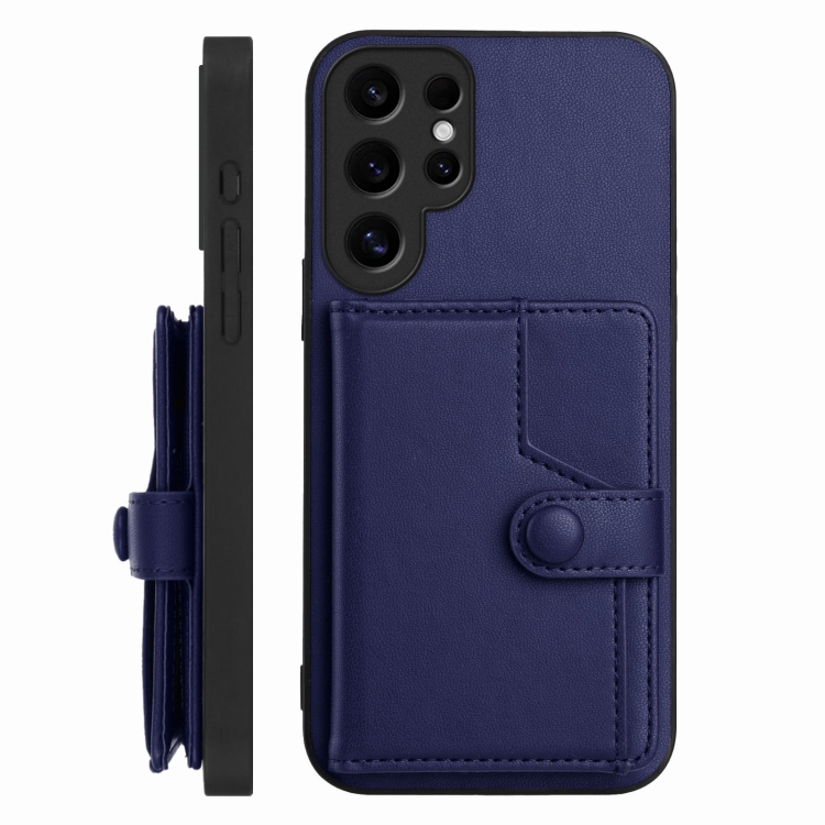 For Samsung Galaxy S24 Ultra 5G Button Card Bag RFID Anti-theft Phone Case(Blue) For Samsung Galaxy S24 Ultra 5G Button Card Bag RFID Anti-theft Phone Case(Blue)