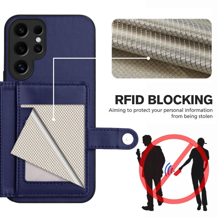 For Samsung Galaxy S24 Ultra 5G Button Card Bag RFID Anti-theft Phone Case(Blue) For Samsung Galaxy S24 Ultra 5G Button Card Bag RFID Anti-theft Phone Case(Blue)