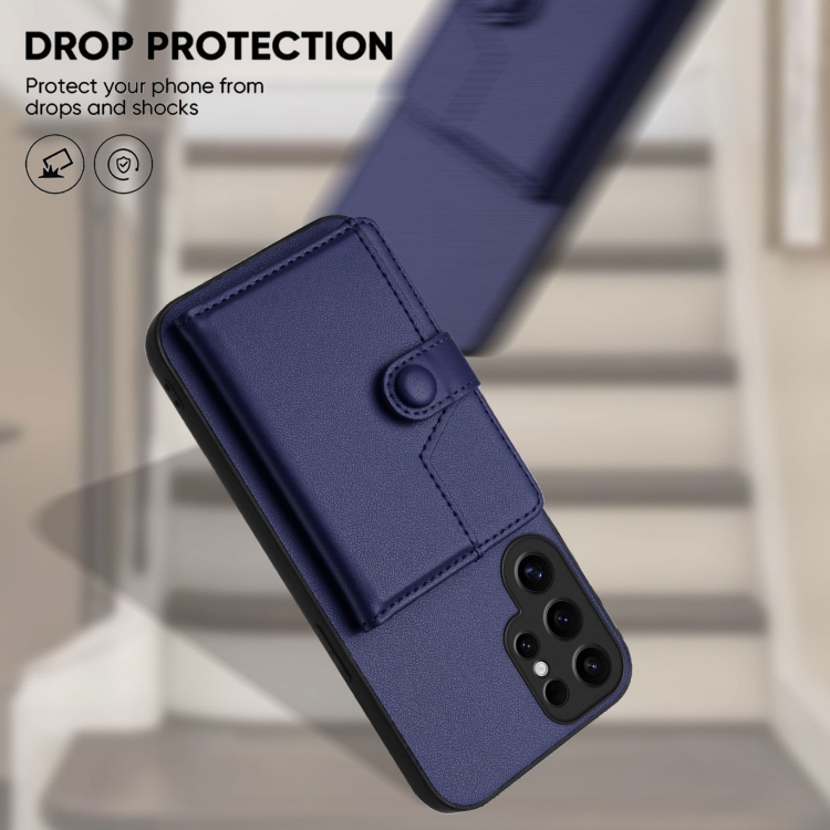 For Samsung Galaxy S24 Ultra 5G Button Card Bag RFID Anti-theft Phone Case(Blue) For Samsung Galaxy S24 Ultra 5G Button Card Bag RFID Anti-theft Phone Case(Blue)