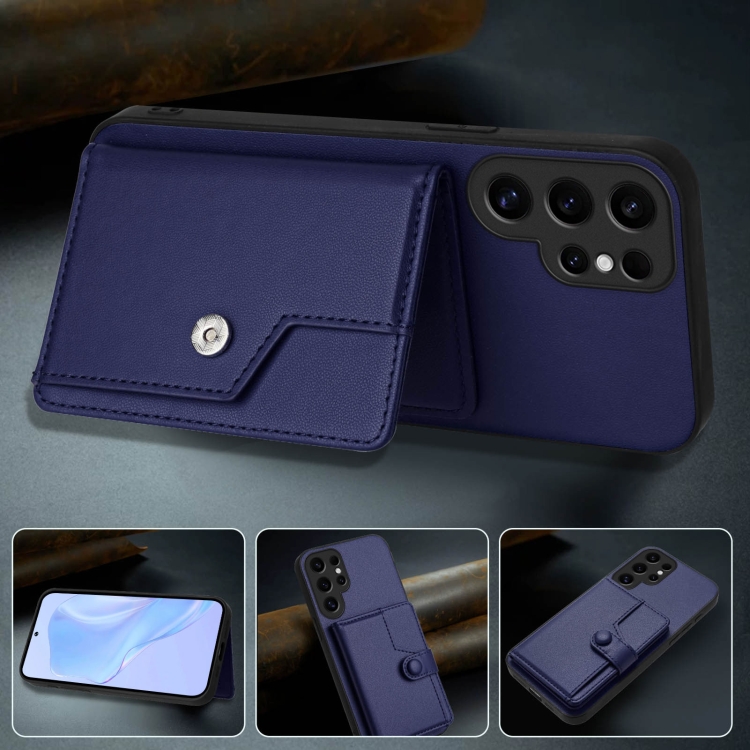 For Samsung Galaxy S24 Ultra 5G Button Card Bag RFID Anti-theft Phone Case(Blue) For Samsung Galaxy S24 Ultra 5G Button Card Bag RFID Anti-theft Phone Case(Blue)