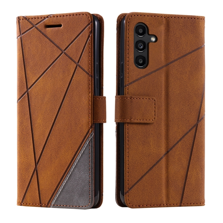For Samsung Galaxy S25+ 5G Skin Feel Splicing Leather Phone Case(Brown) For Samsung Galaxy S25+ 5G Skin Feel Splicing Leather Phone Case(Brown)