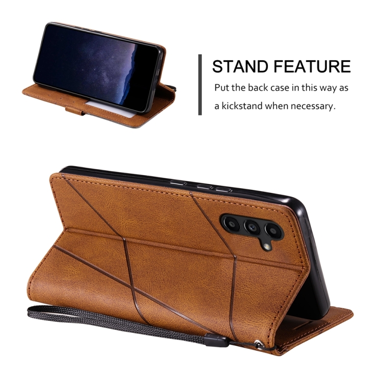 For Samsung Galaxy S25+ 5G Skin Feel Splicing Leather Phone Case(Brown) For Samsung Galaxy S25+ 5G Skin Feel Splicing Leather Phone Case(Brown)