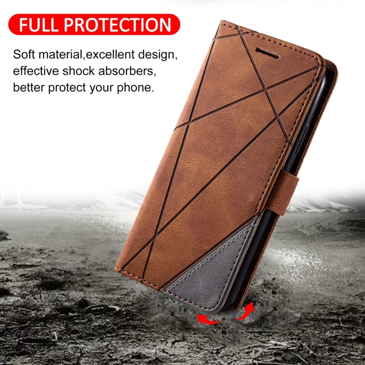 For Samsung Galaxy S25+ 5G Skin Feel Splicing Leather Phone Case(Brown) For Samsung Galaxy S25+ 5G Skin Feel Splicing Leather Phone Case(Brown)