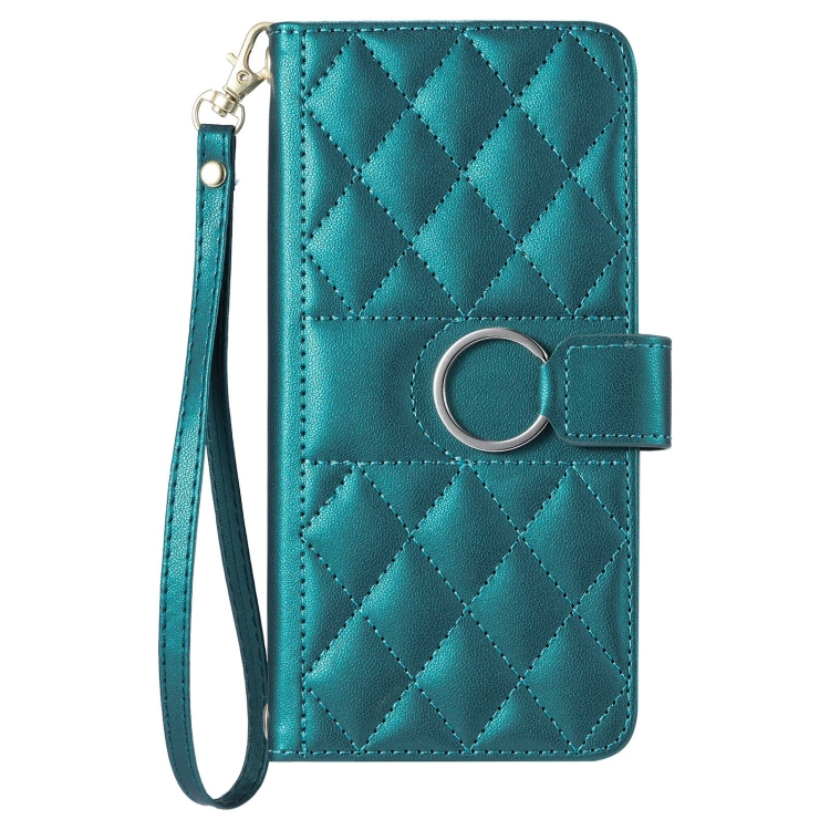 For iPhone 16 Plus Ring Buckle Rhombic Leather Phone Case(Green) For iPhone 16 Plus Ring Buckle Rhombic Leather Phone Case(Green)