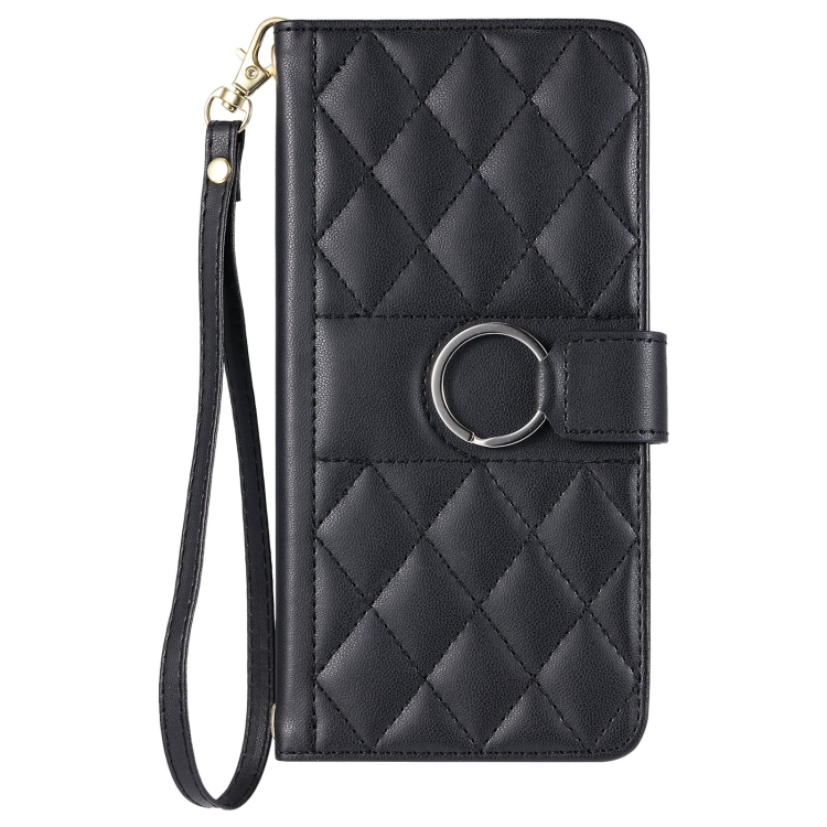 For iPhone 15 Pro Ring Buckle Rhombic Leather Phone Case(Black) For iPhone 15 Pro Ring Buckle Rhombic Leather Phone Case(Black)