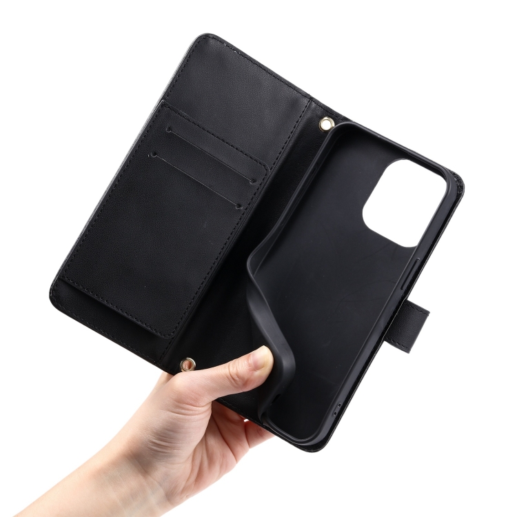 For iPhone 15 Pro Ring Buckle Rhombic Leather Phone Case(Black) For iPhone 15 Pro Ring Buckle Rhombic Leather Phone Case(Black)
