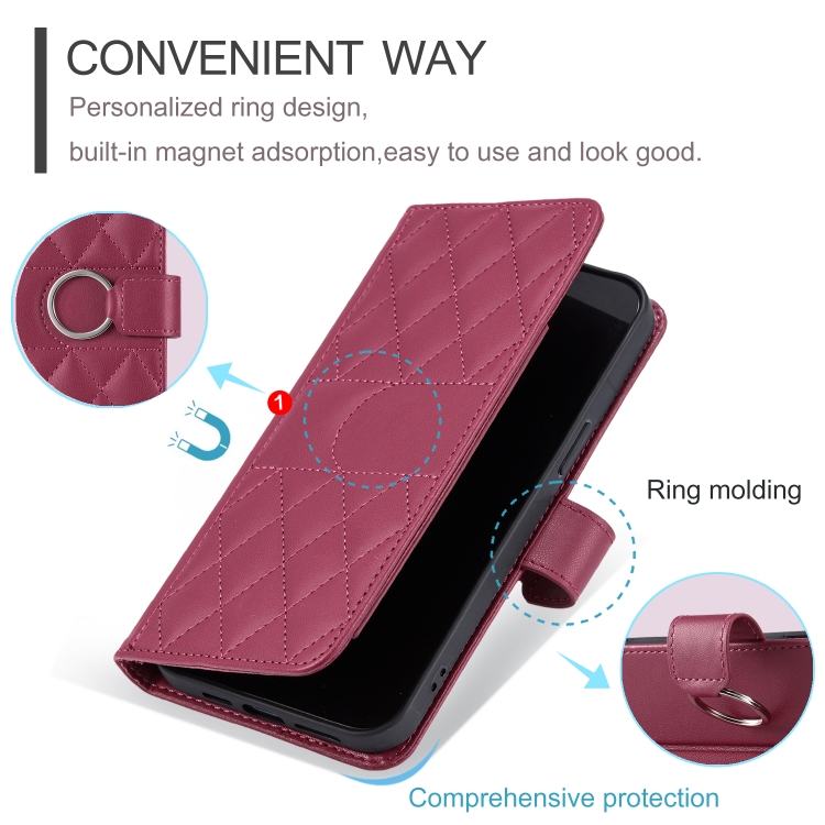 For Samsung Galaxy S23 Ultra 5G Ring Buckle Rhombic Leather Phone Case(Red) For Samsung Galaxy S23 Ultra 5G Ring Buckle Rhombic Leather Phone Case(Red)