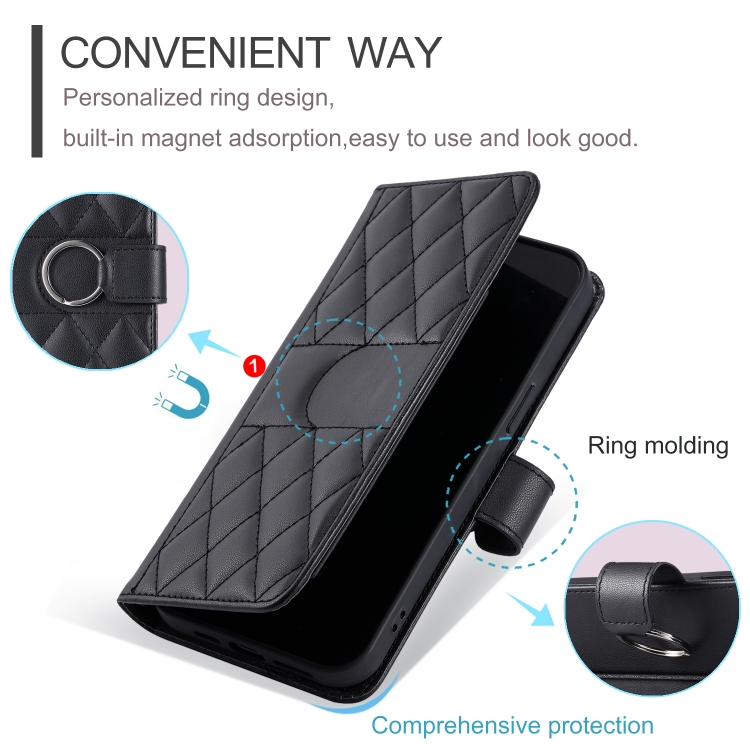 For Samsung Galaxy S23+ 5G Ring Buckle Rhombic Leather Phone Case(Black) For Samsung Galaxy S23+ 5G Ring Buckle Rhombic Leather Phone Case(Black)
