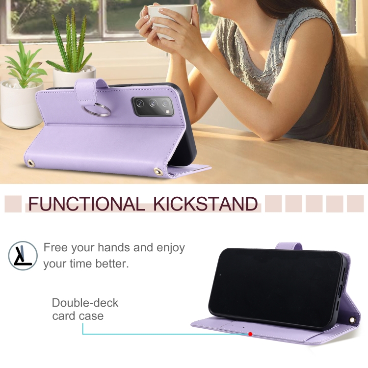 For Samsung Galaxy S20 FE Ring Buckle Rhombic Leather Phone Case(Purple) For Samsung Galaxy S20 FE Ring Buckle Rhombic Leather Phone Case(Purple)