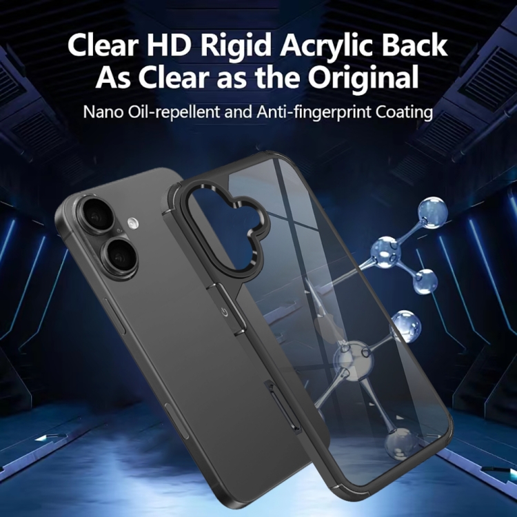 For iPhone 16 Plus Acrylic+TPU Transparent Shockproof Phone Case(Black)
