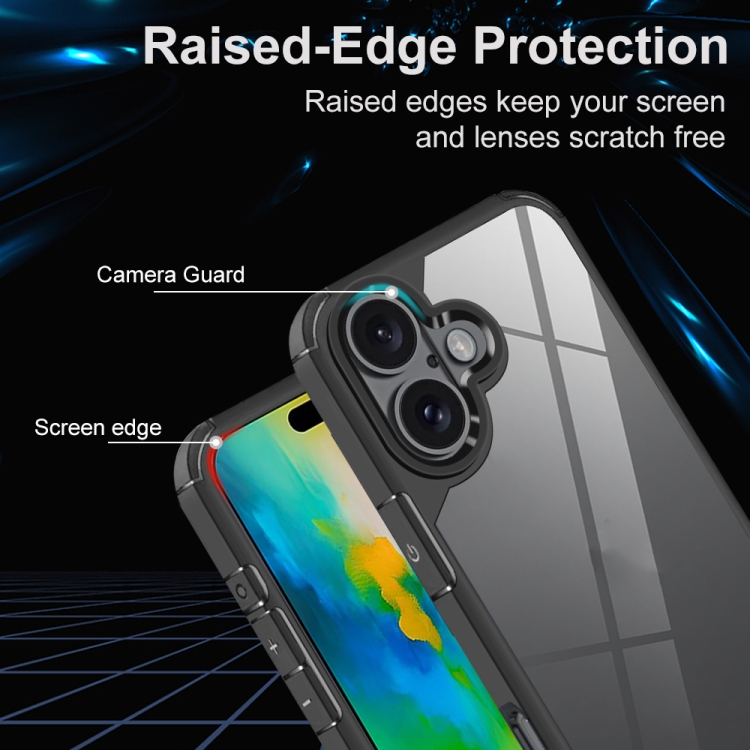 For iPhone 16 Plus Acrylic+TPU Transparent Shockproof Phone Case(Black)