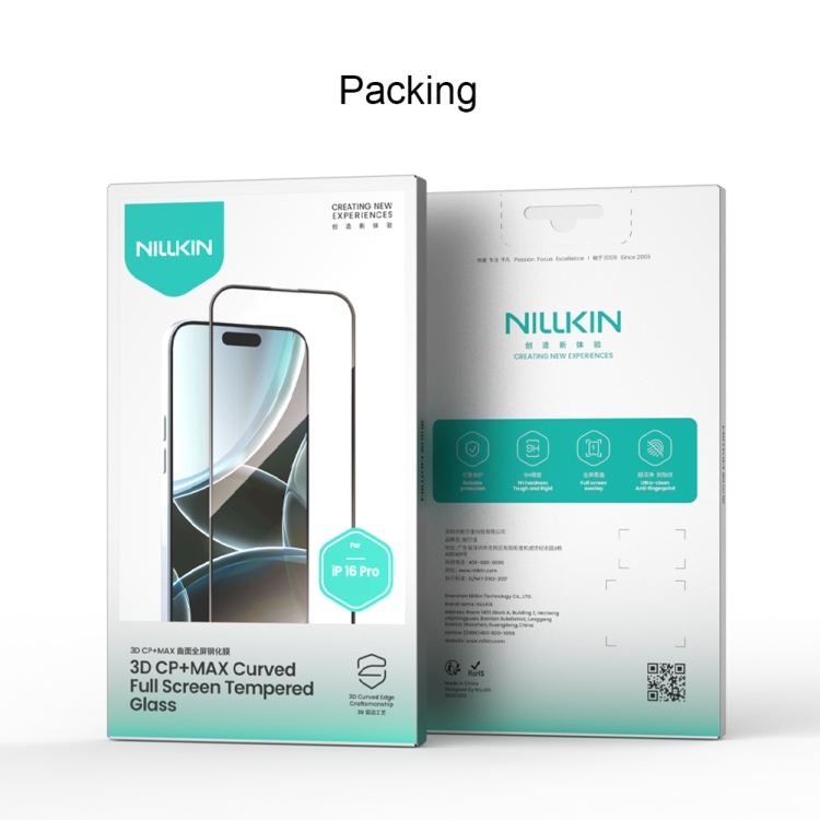 For iPhone 16 Pro NILLKIN 3D CP+MAX Anti-Explosion Full Coverage Tempered Glass Film For iPhone 16 Pro NILLKIN 3D CP+MAX Anti-Explosion Full Coverage Tempered Glass Film
