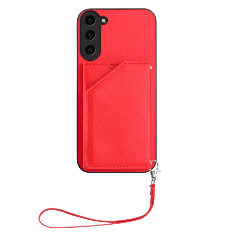 For Samsung Galaxy S23+ 5G Skin Feel Four Card Slots Phone Case with Wrist Strap(Red)