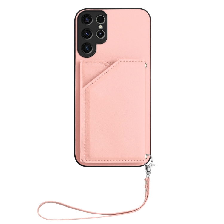 For Samsung Galaxy S23 Ultra 5G Skin Feel Four Card Slots Phone Case with Wrist Strap(Pink) For Samsung Galaxy S23 Ultra 5G Skin Feel Four Card Slots Phone Case with Wrist Strap(Pink)