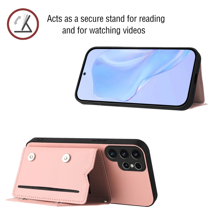 For Samsung Galaxy S23 Ultra 5G Skin Feel Four Card Slots Phone Case with Wrist Strap(Pink) For Samsung Galaxy S23 Ultra 5G Skin Feel Four Card Slots Phone Case with Wrist Strap(Pink)
