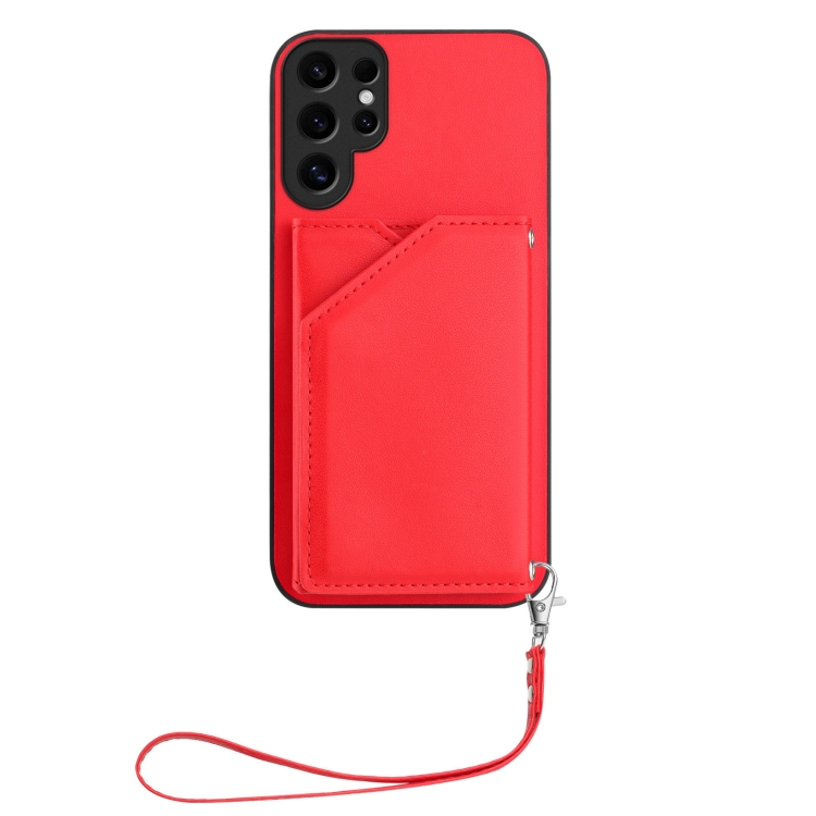 For Samsung Galaxy S24 Ultra 5G Skin Feel Four Card Slots Phone Case with Wrist Strap(Red) For Samsung Galaxy S24 Ultra 5G Skin Feel Four Card Slots Phone Case with Wrist Strap(Red)