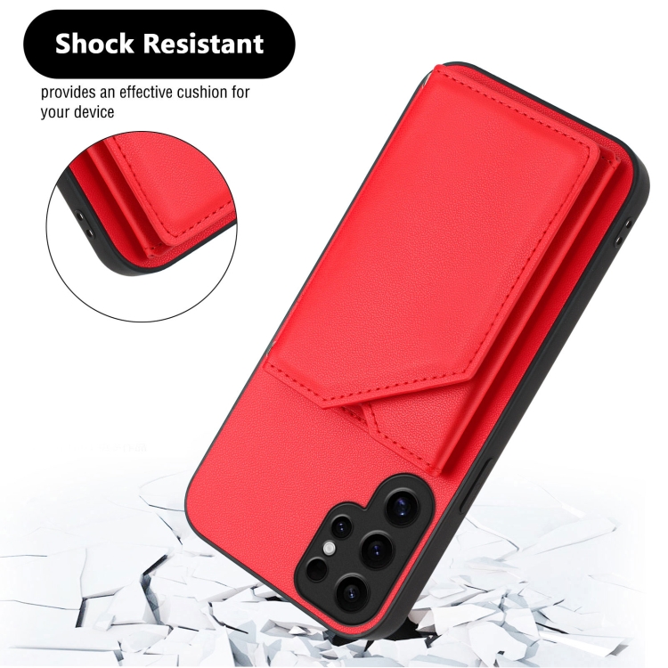 For Samsung Galaxy S24 Ultra 5G Skin Feel Four Card Slots Phone Case with Wrist Strap(Red) For Samsung Galaxy S24 Ultra 5G Skin Feel Four Card Slots Phone Case with Wrist Strap(Red)