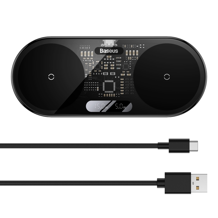 Baseus WXSX010101 Digital Display 2 in 1 20W Wireless Charger with Cable(Black)