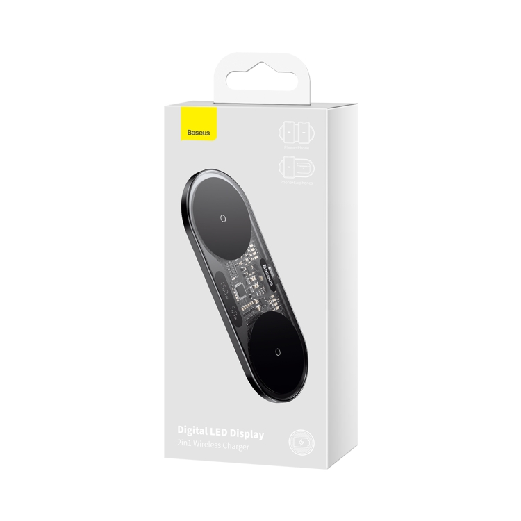 Baseus WXSX010101 Digital Display 2 in 1 20W Wireless Charger with Cable(Black)