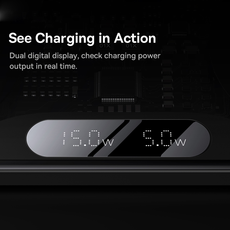 Baseus WXSX010101 Digital Display 2 in 1 20W Wireless Charger with Cable(Black)