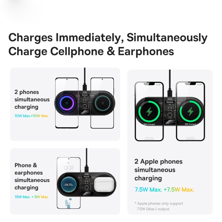 Baseus WXSX010101 Digital Display 2 in 1 20W Wireless Charger with Cable(Black)
