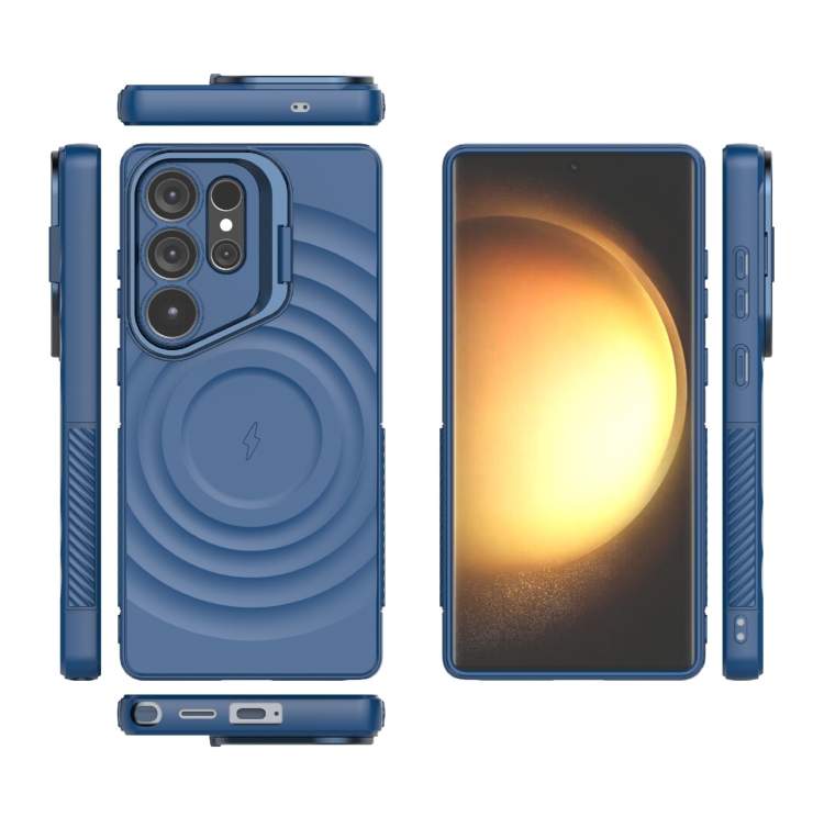 For Samsung Galaxy S25 Ultra 5G Lens Frame Bracket Corrugated MagSafe Phone Case(Dark Blue) For Samsung Galaxy S25 Ultra 5G Lens Frame Bracket Corrugated MagSafe Phone Case(Dark Blue)