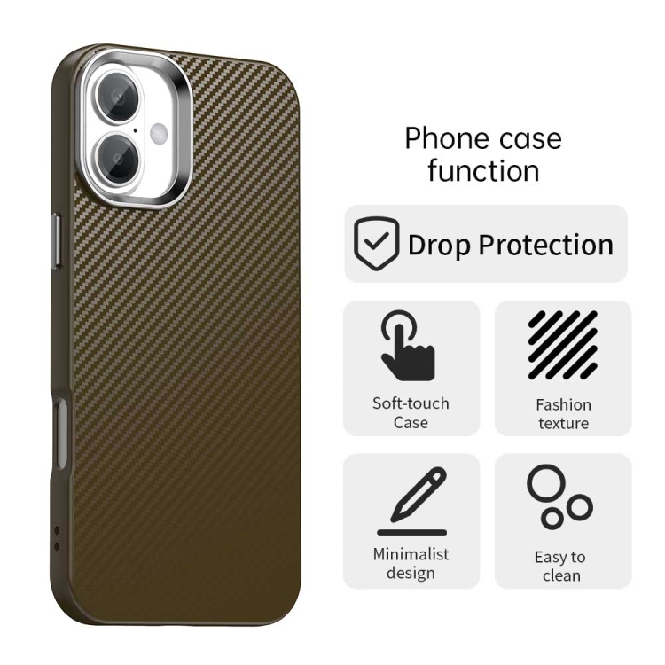 For iPhone 16 Plus Carbon Fiber Series IMD Phone Case(Brown) For iPhone 16 Plus Carbon Fiber Series IMD Phone Case(Brown)