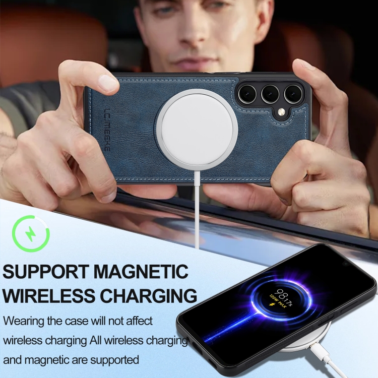For Samsung Galaxy S24 FE 5G LC.IMEEKE L3 Series Detachable RFID Card Bag Magsafe Phone Case(Blue)