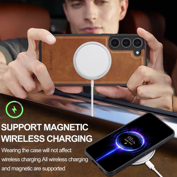 For Samsung Galaxy S25 5G LC.IMEEKE L3 Series Detachable RFID Card Bag Magsafe Phone Case(Brown)