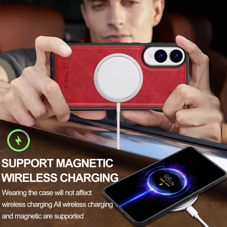 For Samsung Galaxy S25 Edge 5G LC.IMEEKE L3 Series Detachable RFID Card Bag Magsafe Phone Case(Red)