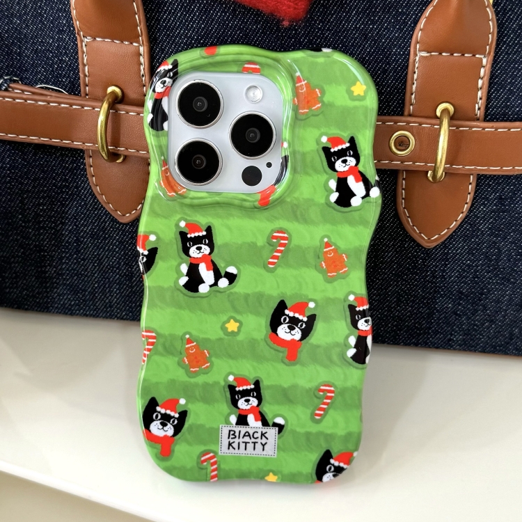 For iPhone 16 Pro Christmas Black Cat 2 in 1 TPU Phone Case(Green) For iPhone 16 Pro Christmas Black Cat 2 in 1 TPU Phone Case(Green)