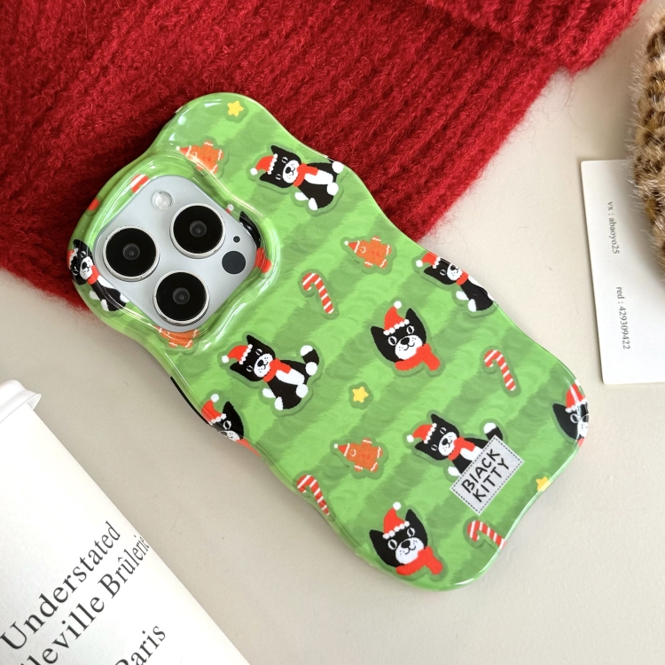 For iPhone 16 Pro Christmas Black Cat 2 in 1 TPU Phone Case(Green) For iPhone 16 Pro Christmas Black Cat 2 in 1 TPU Phone Case(Green)
