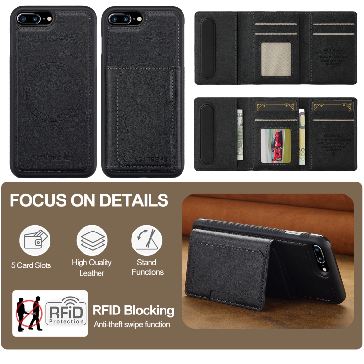 For iPhone SE 2022 / 2020 LC.IMEEKE L5 Series Detachable RFID Card Bag Magsafe Phone Case(Black)