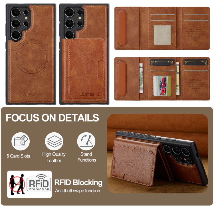 For Samsung Galaxy S23 Ultra 5G LC.IMEEKE L5 Series Detachable RFID Card Bag Magsafe Phone Case(Brown) For Samsung Galaxy S23 Ultra 5G LC.IMEEKE L5 Series Detachable RFID Card Bag Magsafe Phone Case(Brown)