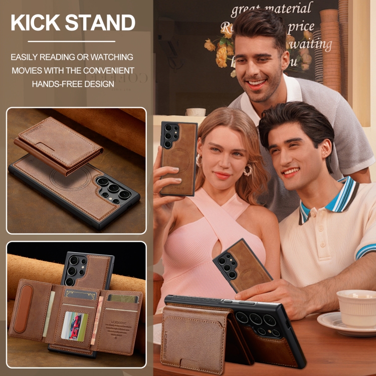 For Samsung Galaxy S23 Ultra 5G LC.IMEEKE L5 Series Detachable RFID Card Bag Magsafe Phone Case(Brown) For Samsung Galaxy S23 Ultra 5G LC.IMEEKE L5 Series Detachable RFID Card Bag Magsafe Phone Case(Brown)
