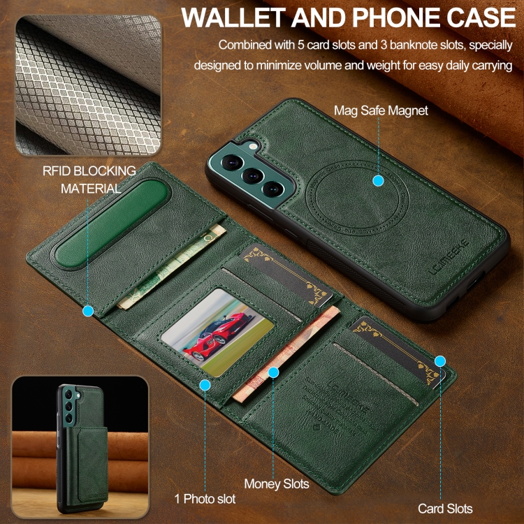 For Samsung Galaxy S20 FE LC.IMEEKE L5 Series Detachable RFID Card Bag Magsafe Phone Case(Green) For Samsung Galaxy S20 FE LC.IMEEKE L5 Series Detachable RFID Card Bag Magsafe Phone Case(Green)
