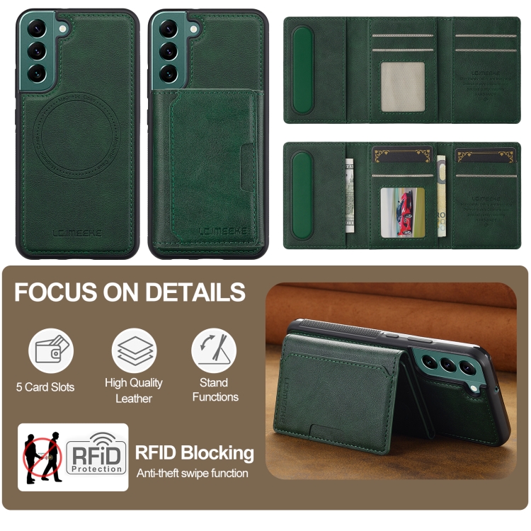 For Samsung Galaxy S20 FE LC.IMEEKE L5 Series Detachable RFID Card Bag Magsafe Phone Case(Green) For Samsung Galaxy S20 FE LC.IMEEKE L5 Series Detachable RFID Card Bag Magsafe Phone Case(Green)
