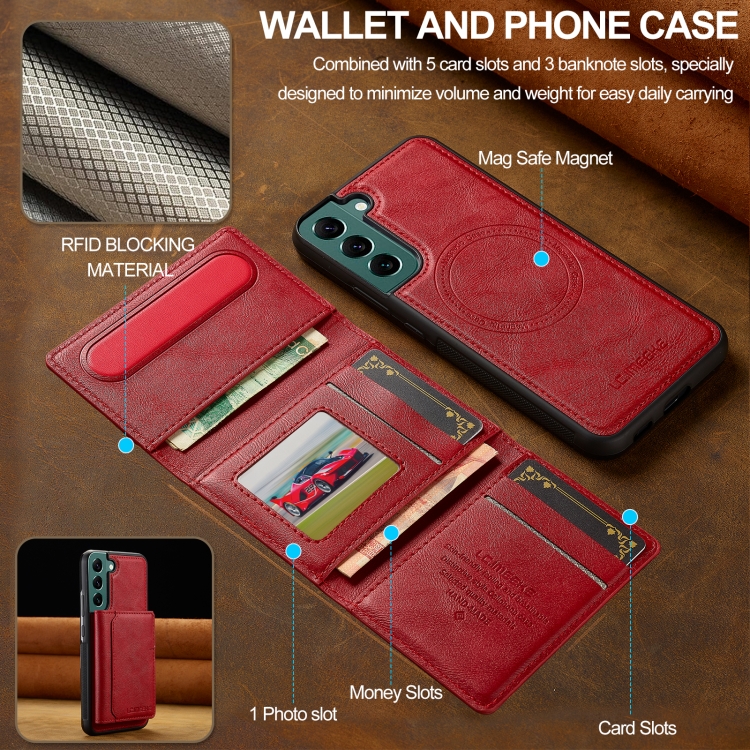 For Samsung Galaxy S21 5G LC.IMEEKE L5 Series Detachable RFID Card Bag Magsafe Phone Case(Red) For Samsung Galaxy S21 5G LC.IMEEKE L5 Series Detachable RFID Card Bag Magsafe Phone Case(Red)
